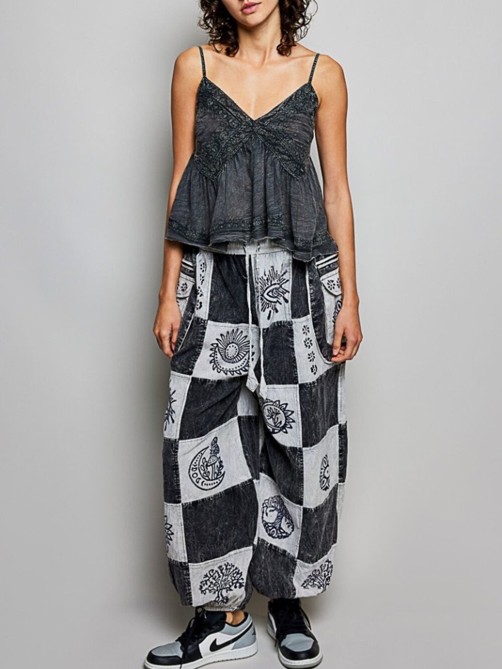 POL Drawstring High-Rise Patchwork Jogger Pants - Picture 5 of 5